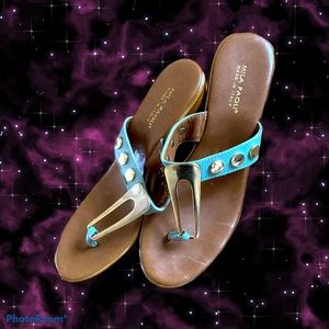 LAST CHANCE!! EUC Mint green, tan and gold MILA PAOLI WEDGE